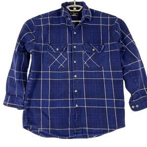 Canyon Guide Flannel Shirt Men L Purple Plaid 100% Cotton Shacket Outdoor Rugged